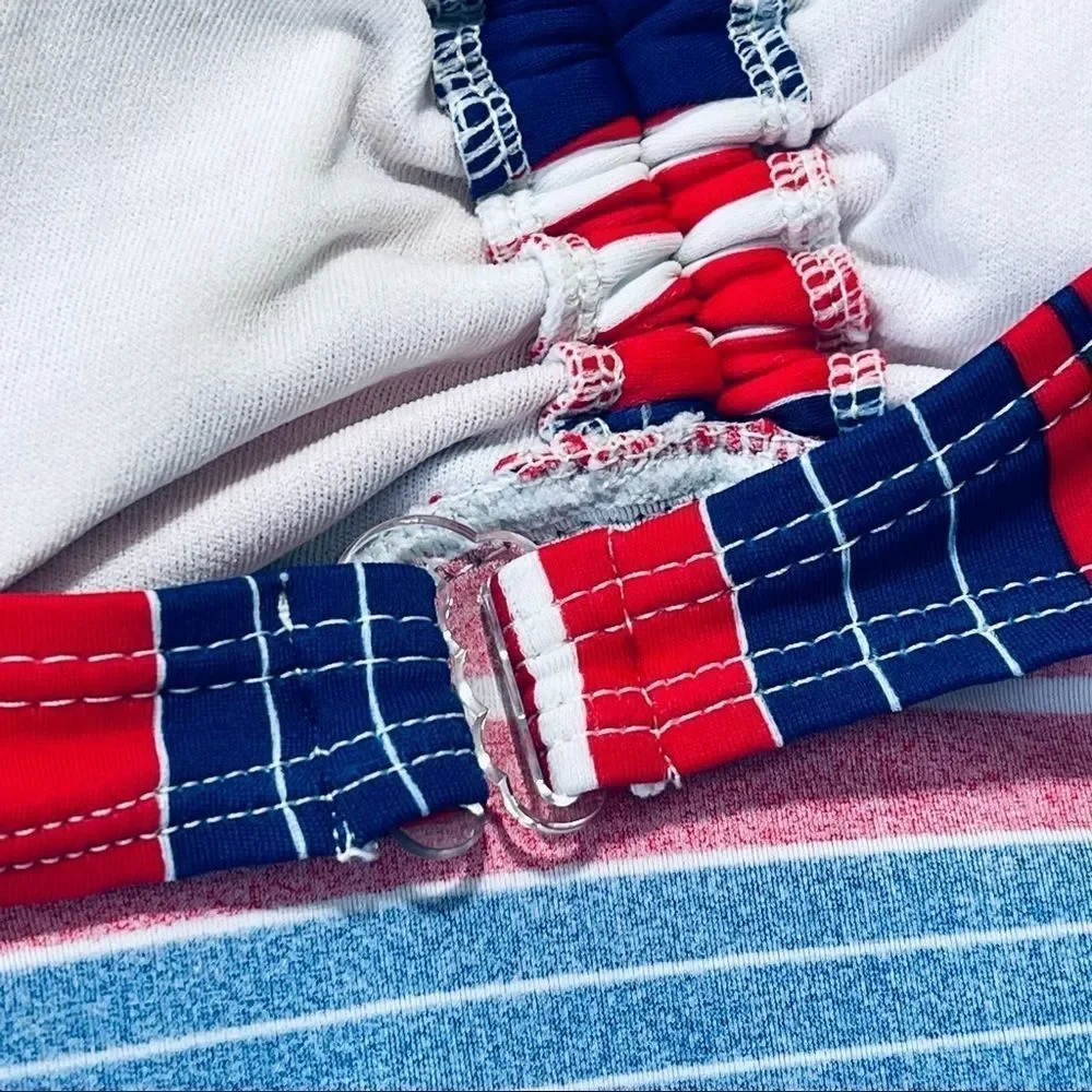 EUC‎ Arizona Striped Tankini Halter Swim Top M Red